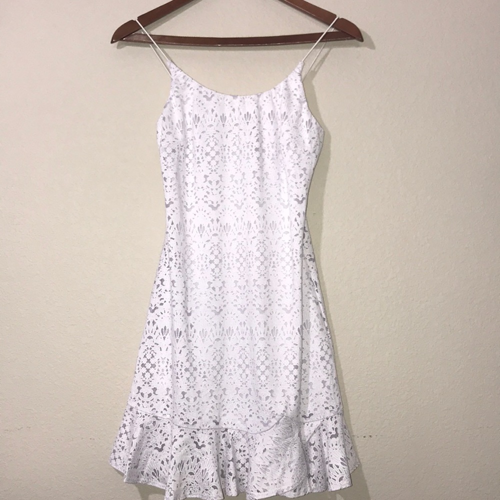 Aqua White Lace  Spaghetti Strap Mini Dress Medium